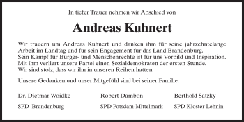 Traueranzeige von Andreas Kuhnert von Märkischen Allgemeine Zeitung