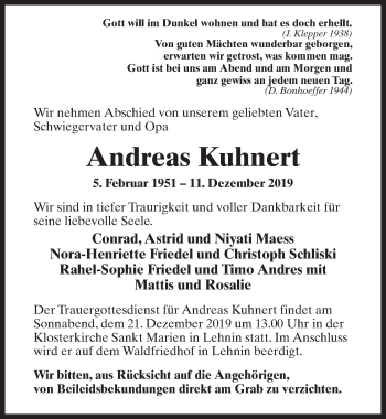 Traueranzeige von Andreas Kuhnert von Märkischen Allgemeine Zeitung