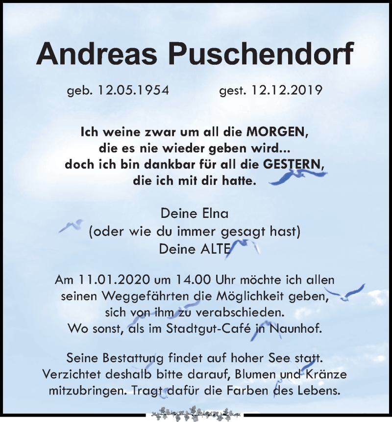  Traueranzeige für Andreas Puschendorf vom 28.12.2019 aus Leipziger Volkszeitung