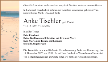 Traueranzeige von Anke Tischler