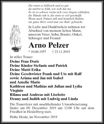 Traueranzeige von Arno Pelzer von Märkischen Allgemeine Zeitung
