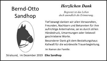 Traueranzeige von Bernd-Otto Sandhop von Ostsee-Zeitung GmbH