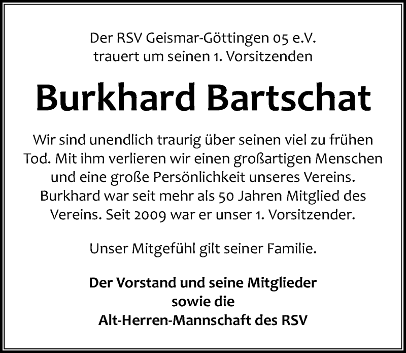  Traueranzeige für Burkhard Bartschat vom 07.12.2019 aus Göttinger Tageblatt