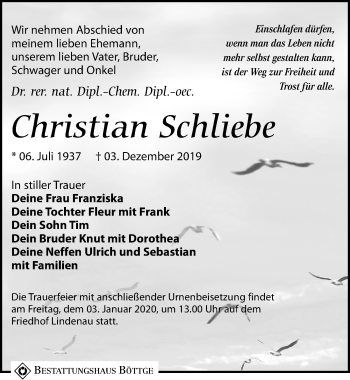 Traueranzeige von Christian Schliebe von Leipziger Volkszeitung