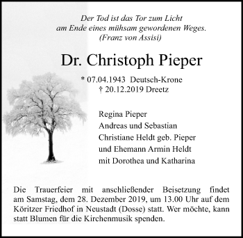 Traueranzeige von Christoph Pieper