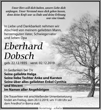 Traueranzeige von Eberhard Dobsch von Leipziger Volkszeitung