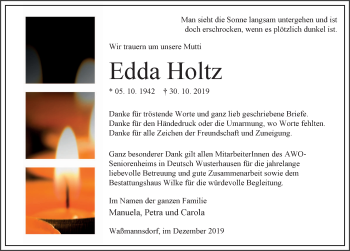 Traueranzeige von Edda Holtz von Märkischen Allgemeine Zeitung