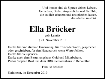Traueranzeige von Ella Bröcker von Lübecker Nachrichten