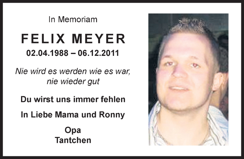  Traueranzeige für Felix Meyer vom 06.12.2019 aus Aller Zeitung