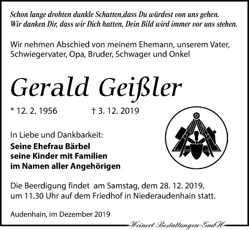  Traueranzeige für Gerald Geißler vom 21.12.2019 aus Torgauer Zeitung