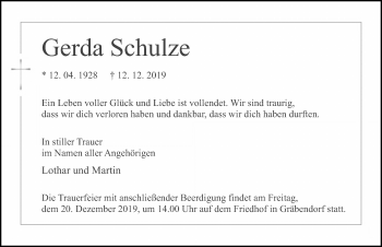 Traueranzeige von Gerda Schulze von Märkischen Allgemeine Zeitung