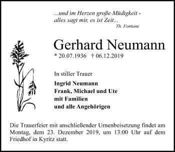 Traueranzeige von Gerhard Neumann