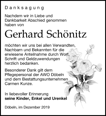 Traueranzeige von Gerhard Schönitz von Leipziger Volkszeitung