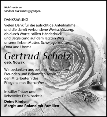 Traueranzeige von Gertrud Scholz von Leipziger Volkszeitung