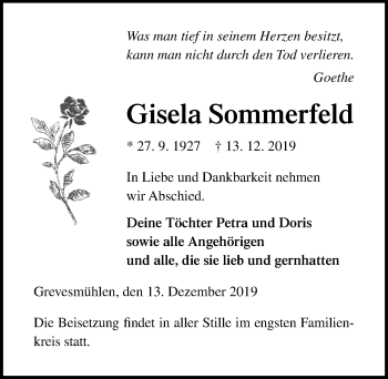 Traueranzeige von Gisela Sommerfeld von Ostsee-Zeitung GmbH