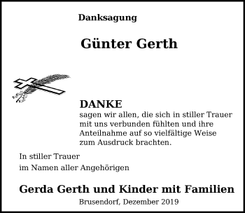 Traueranzeige von Günter Gerth von Märkischen Allgemeine Zeitung