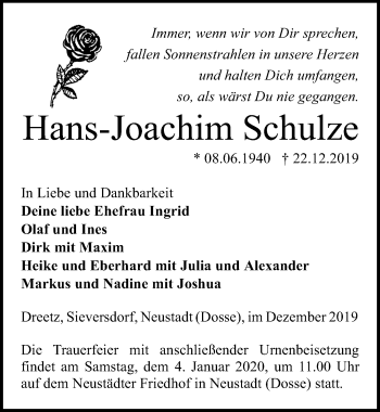 Traueranzeige von Hans-Joachim Schulze