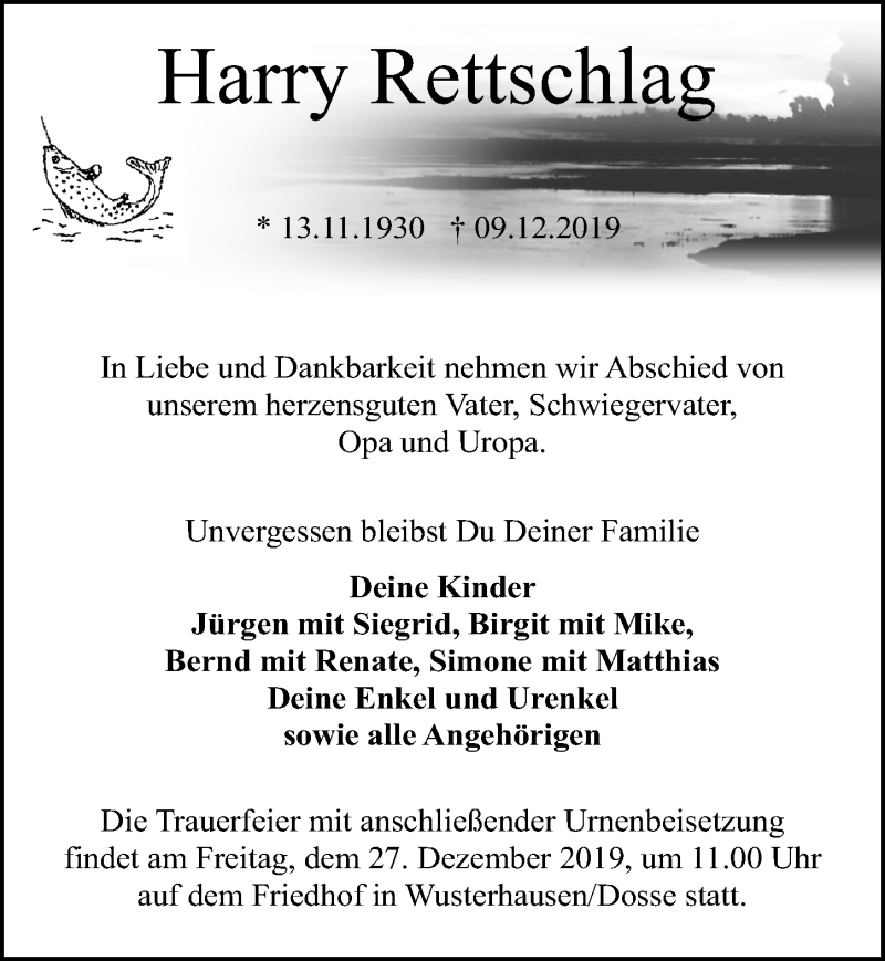  Traueranzeige für Harry Rettschlag vom 14.12.2019 aus Märkischen Allgemeine Zeitung