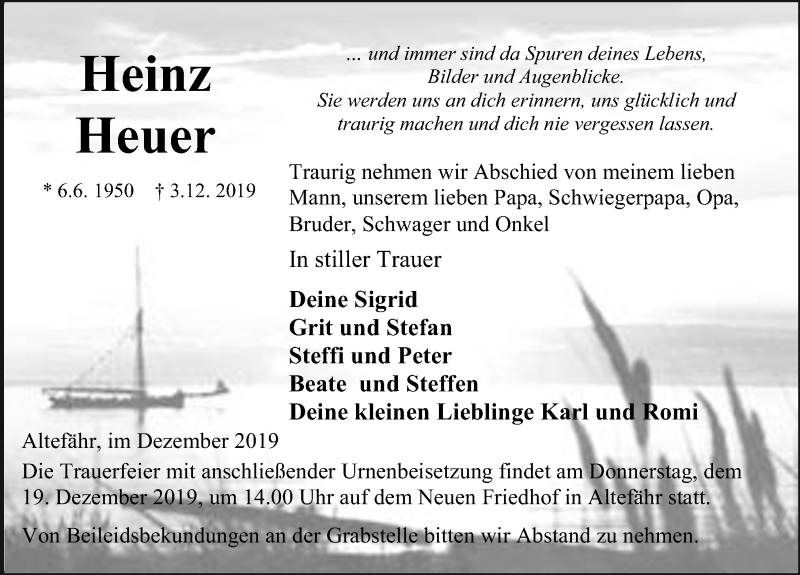  Traueranzeige für Heinz Heuer vom 07.12.2019 aus Ostsee-Zeitung GmbH