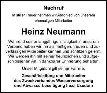 Traueranzeige von Heinz Neumann von Ostsee-Zeitung GmbH
