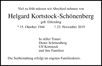 Traueranzeige von Helgard Kortstock-Schönenberg von Lübecker Nachrichten