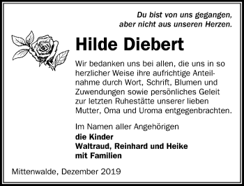 Traueranzeige von Hilde Diebert von Märkischen Allgemeine Zeitung