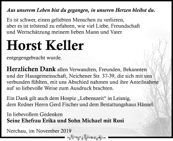 Traueranzeige von Horst Keller von Leipziger Volkszeitung