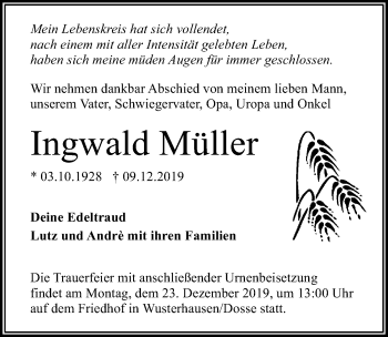 Traueranzeige von Ingwald Müller