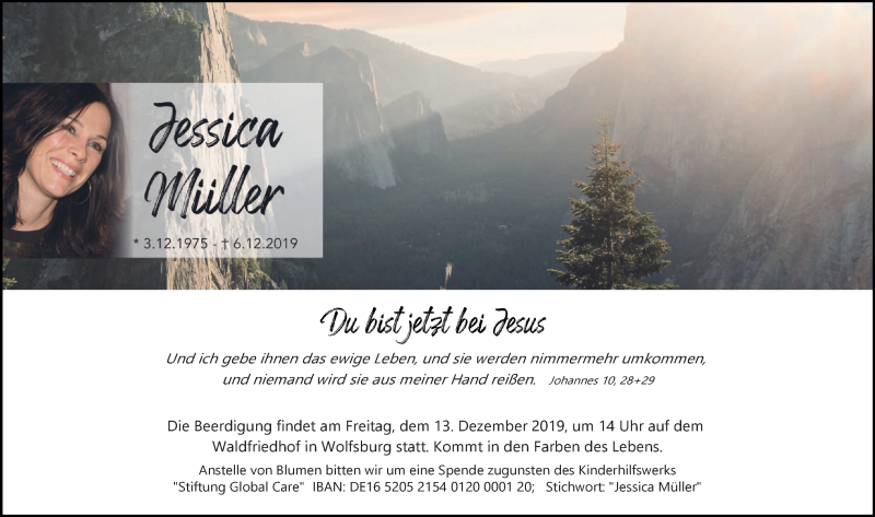 Traueranzeige für Jessica Müller vom 10.12.2019 aus Aller Zeitung
