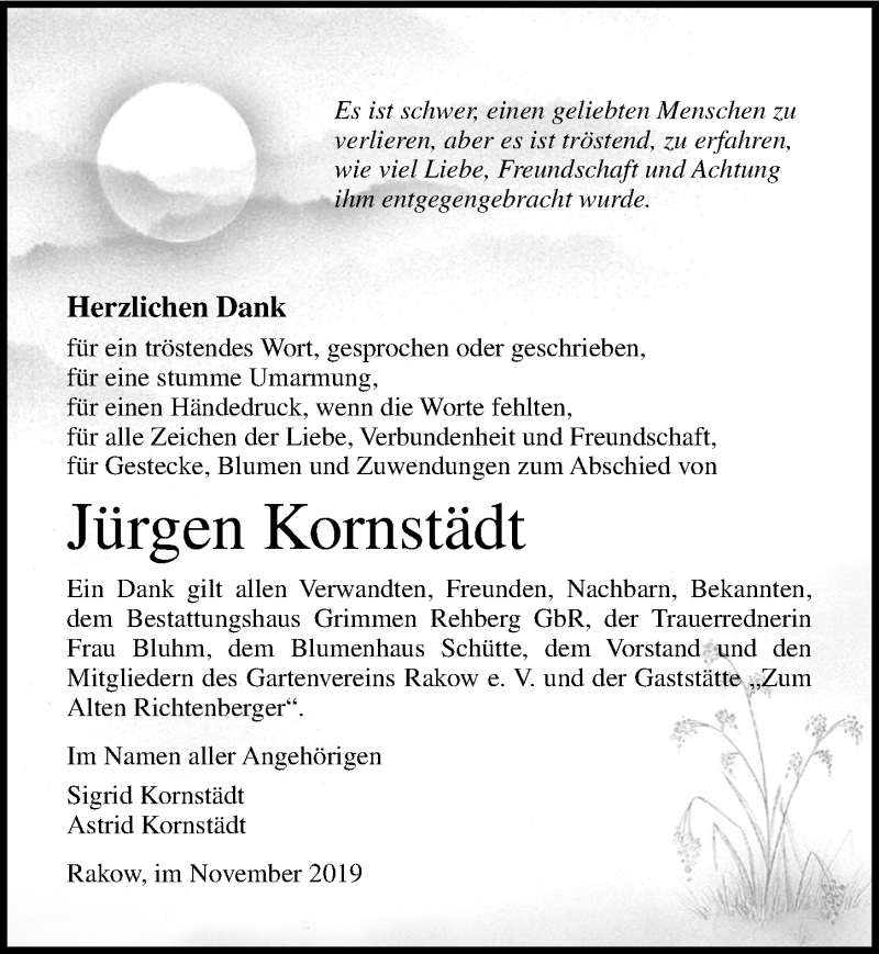  Traueranzeige für Jürgen Kornstädt vom 21.12.2019 aus Ostsee-Zeitung GmbH