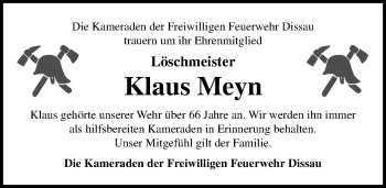 Traueranzeige von Klaus Meyn von Lübecker Nachrichten