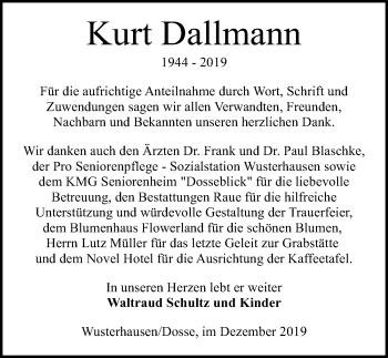 Traueranzeige von Kurt Dallmann