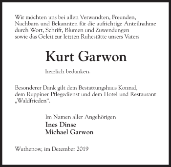 Traueranzeige von Kurt Garwon von Märkischen Allgemeine Zeitung