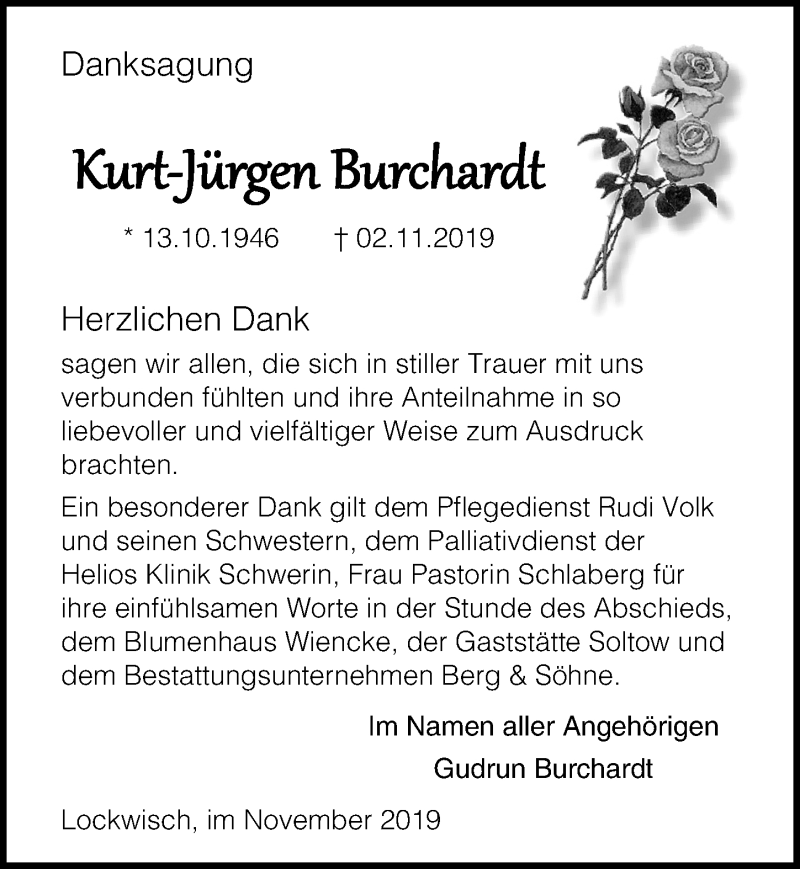  Traueranzeige für Kurt-Jürgen Burchardt vom 14.12.2019 aus Ostsee-Zeitung GmbH