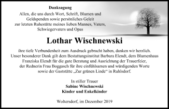 Traueranzeige von Lothar Wischnewski von Märkischen Allgemeine Zeitung