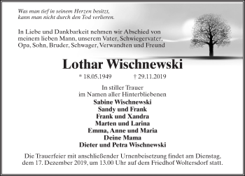 Traueranzeige von Lothar Wischnewski von Märkischen Allgemeine Zeitung