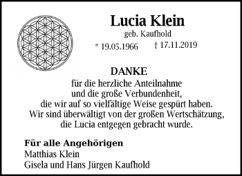 Traueranzeige von Lucia Klein von Göttinger Tageblatt