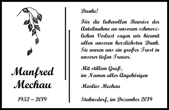 Traueranzeige von Manfred Mechau von Märkischen Allgemeine Zeitung