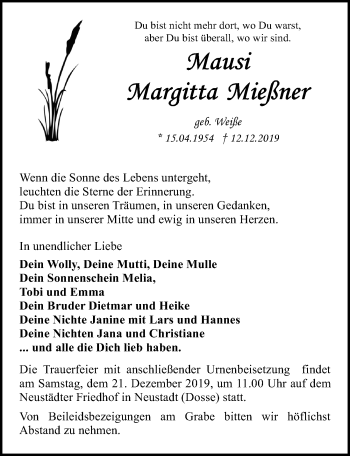 Traueranzeige von Margitta Mießner