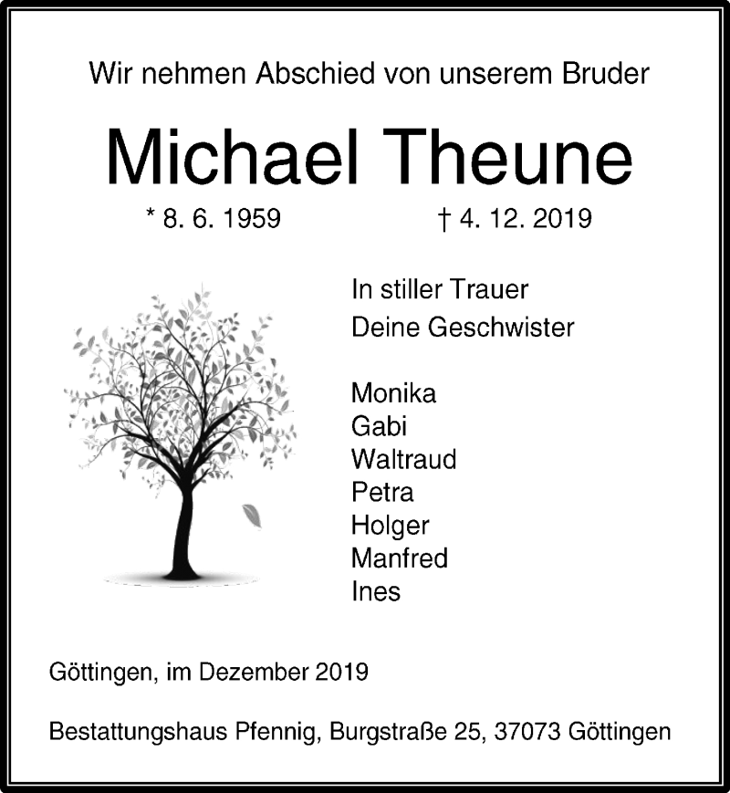  Traueranzeige für Michael Theune vom 21.12.2019 aus Göttinger Tageblatt