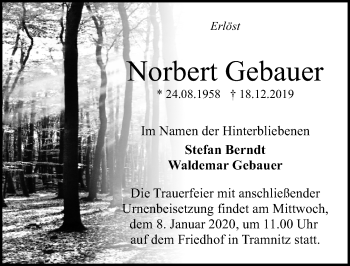 Traueranzeige von Norbert Gebauer