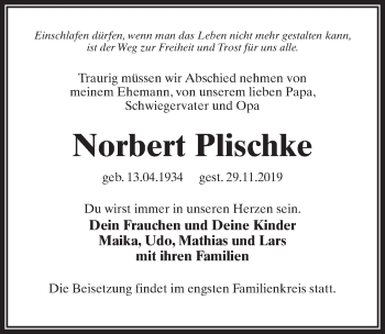 Traueranzeige von Norbert Plischke von Märkischen Allgemeine Zeitung
