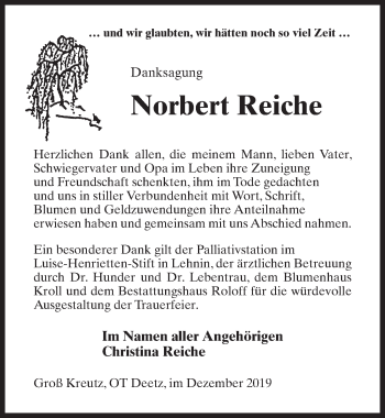 Traueranzeige von Norbert Reiche von Märkischen Allgemeine Zeitung