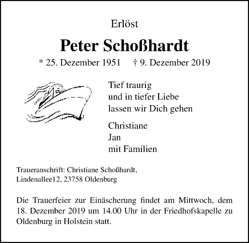 Traueranzeige für Peter Schoßhardt vom 13.12.2019 aus Lübecker Nachrichten