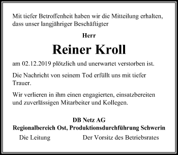 Traueranzeige von Reiner Kroll