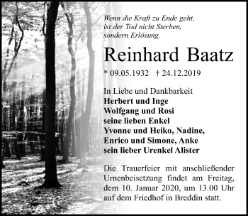 Traueranzeige von Reinhard Baatz