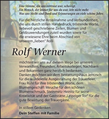 Traueranzeige von Rolf Werner von Leipziger Volkszeitung