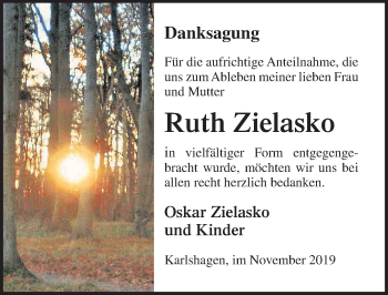 Traueranzeige von Ruth Zielasko von Ostsee-Zeitung GmbH