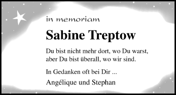 Traueranzeige von Sabine Treptow von Lübecker Nachrichten