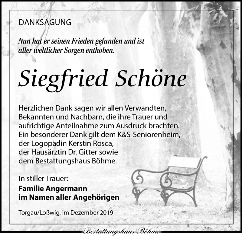 Traueranzeigen Von Siegfried Schone Trauer Anzeigen De